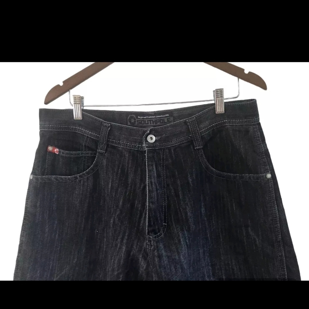 Southpole Men's 36 Jean Shorts Black Denim Hip Hop Baggy Skater VTG Wide Leg Y2K - Picture 2 of 5